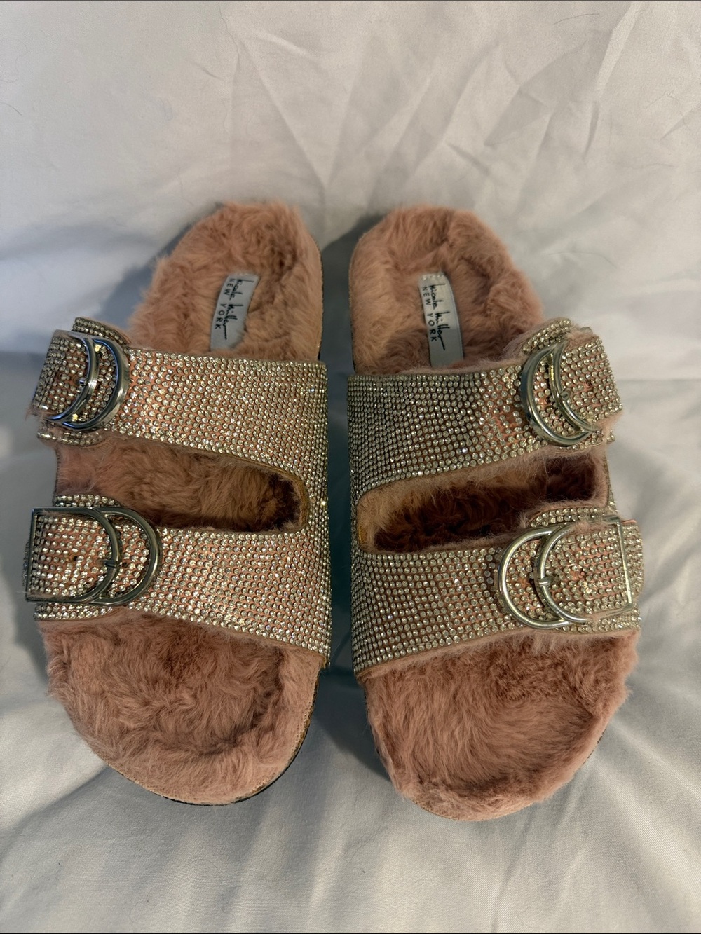 Nicole Miller Sparkling Sequins Slide Sandals Rose Blush New Size 9